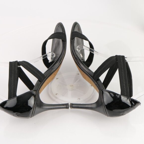 Donald Pliner Womens Sandal Size 9 Black Patent Elastic Heels Strappy Dress Shoe - Picture 7 of 12